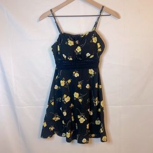 derek heart black and yellow floral spaghetti strap mini dress cute